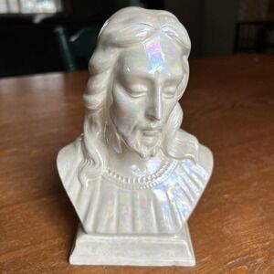 Vintage Holland Mold Ceramic Jesus Christ Statue Bust Iridescent White